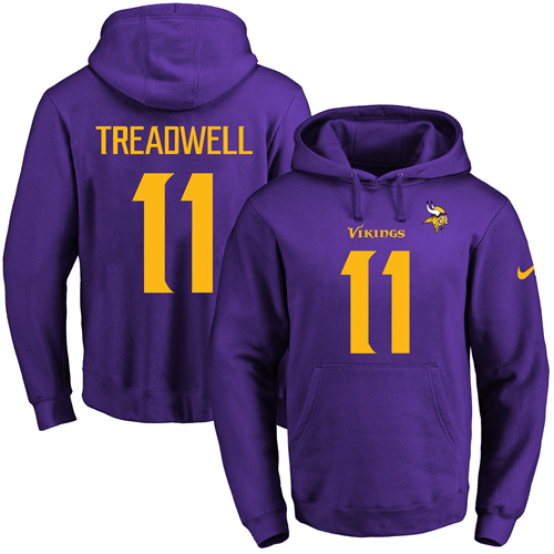 Nike Vikings #11 Laquon Treadwell Purple(Gold No.) Name & Number Pullover NFL Hoodie - Click Image to Close